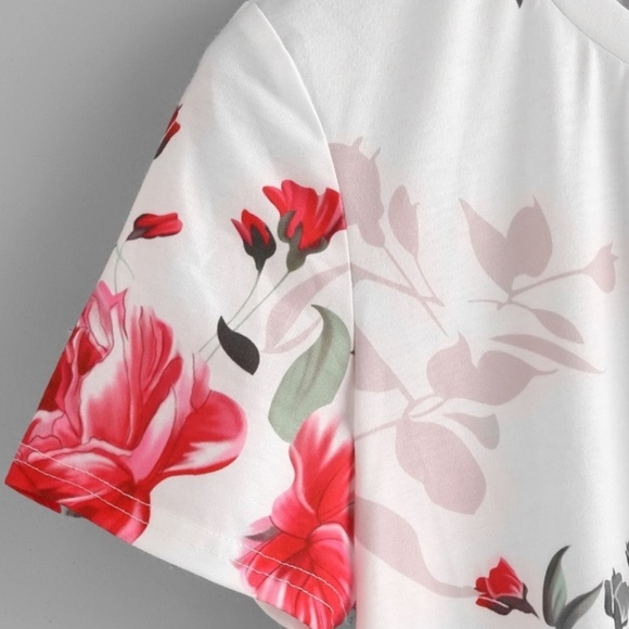 {October Love}Size Large Left!White/Red Floral Top - Picture 3 of 5